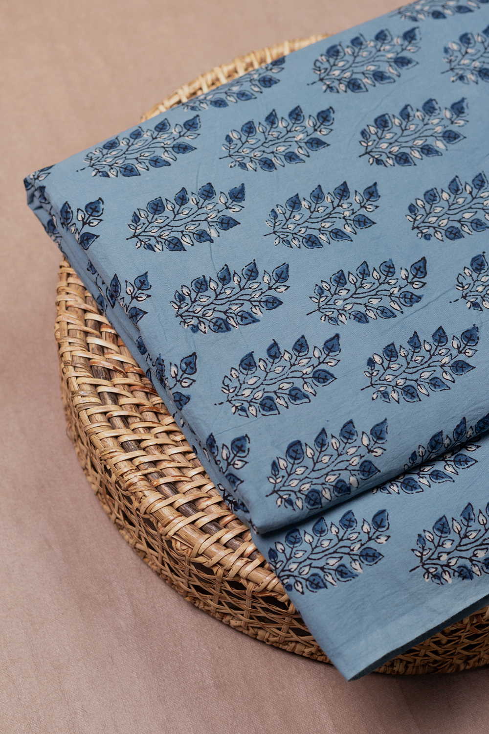Leaf Butta on Blue Ajrak Cotton Fabric
