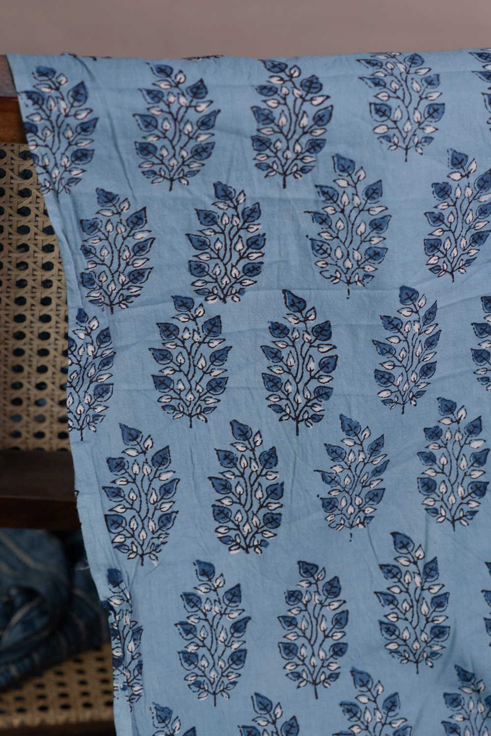 Leaf Butta on Blue Ajrak Cotton Fabric - Image 2