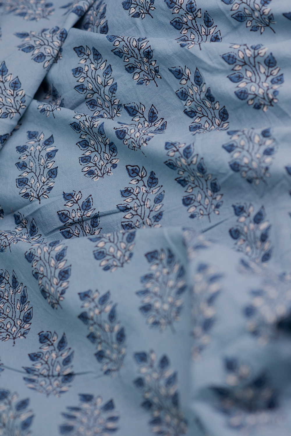 Leaf Butta on Blue Ajrak Cotton Fabric - Image 3