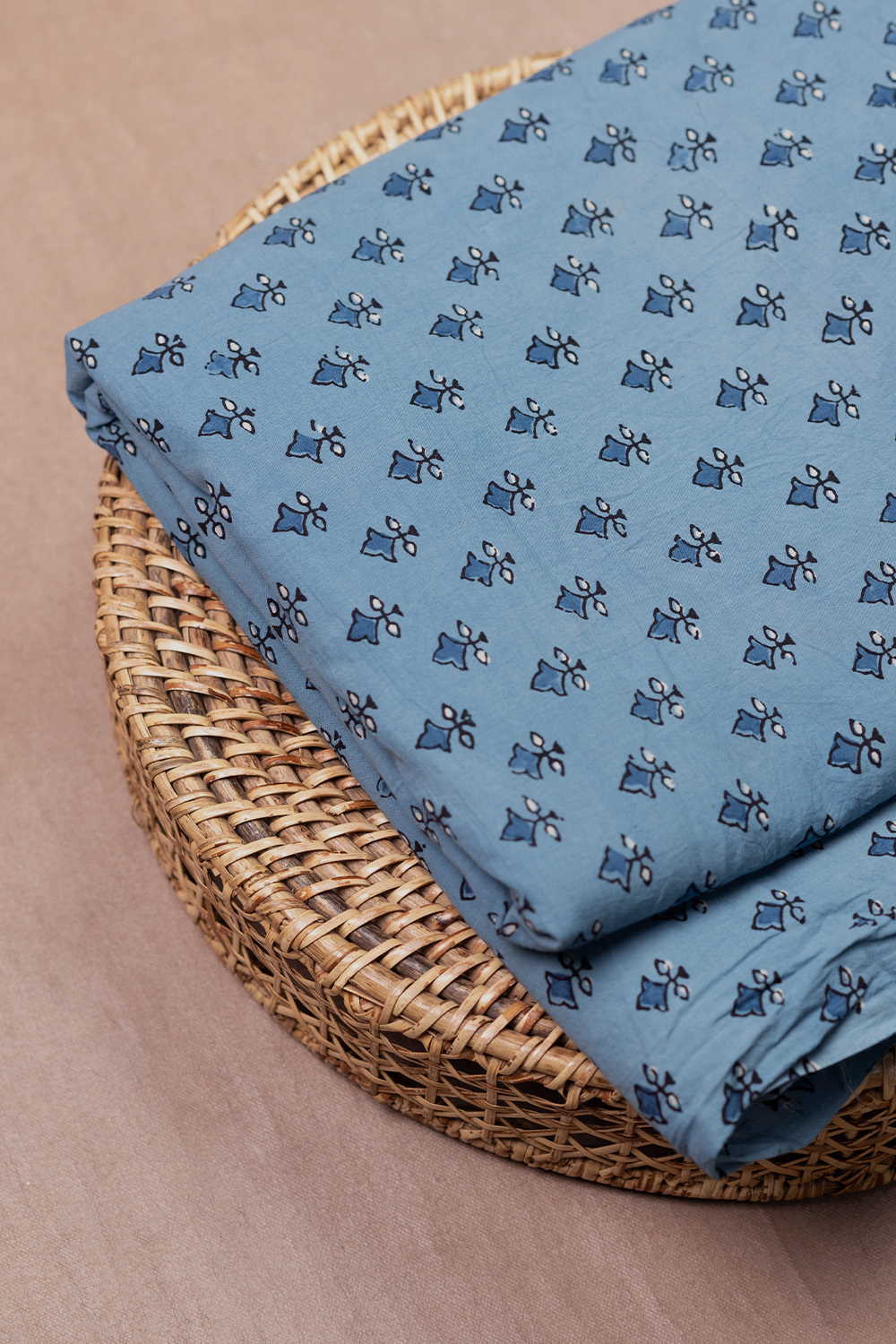 Soft Blue Ajrak Cotton Fabric - Image 2
