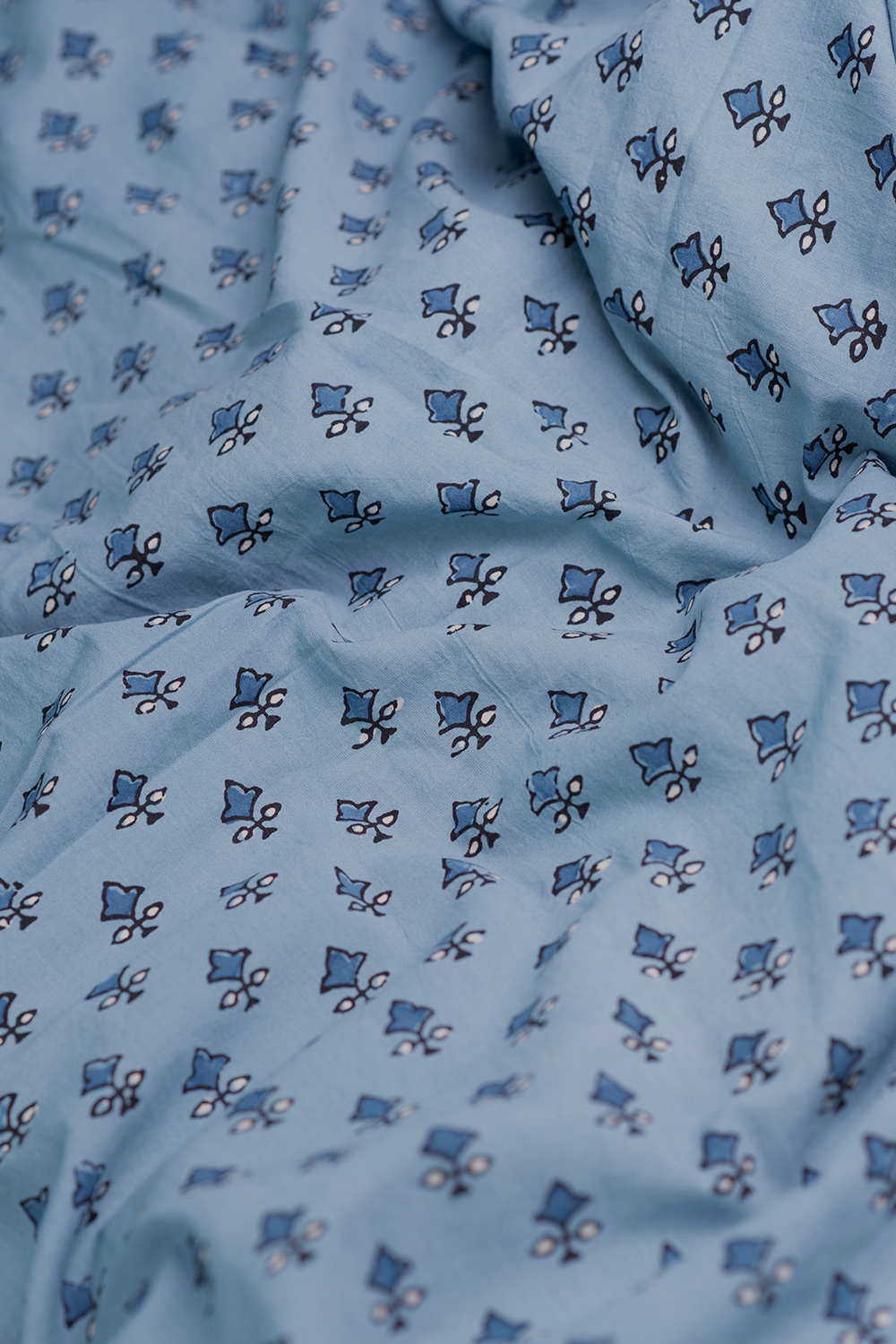 Soft Blue Ajrak Cotton Fabric - Image 3