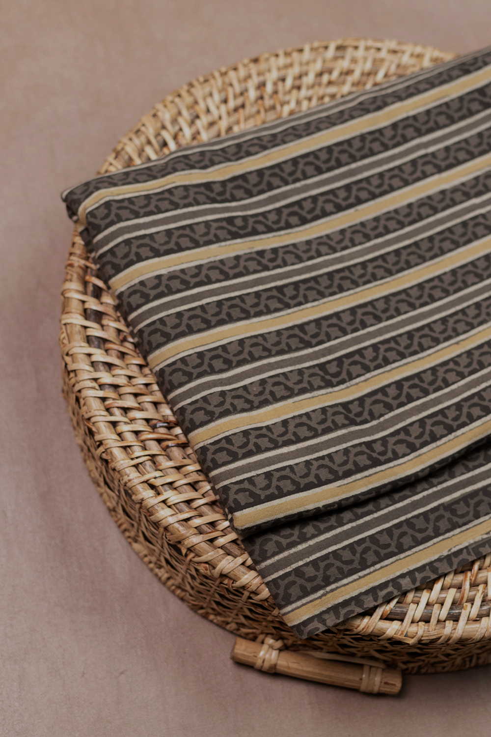 Striped Floral Pattern Ajrak Cotton Fabric - Image 3