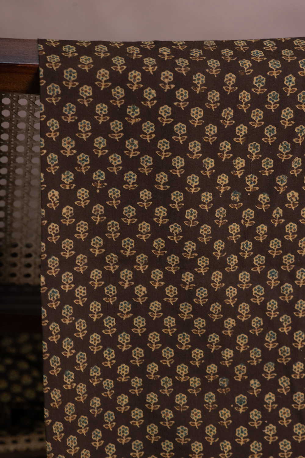 Small Buttas on Brown Ajrak Cotton Fabric - Image 2