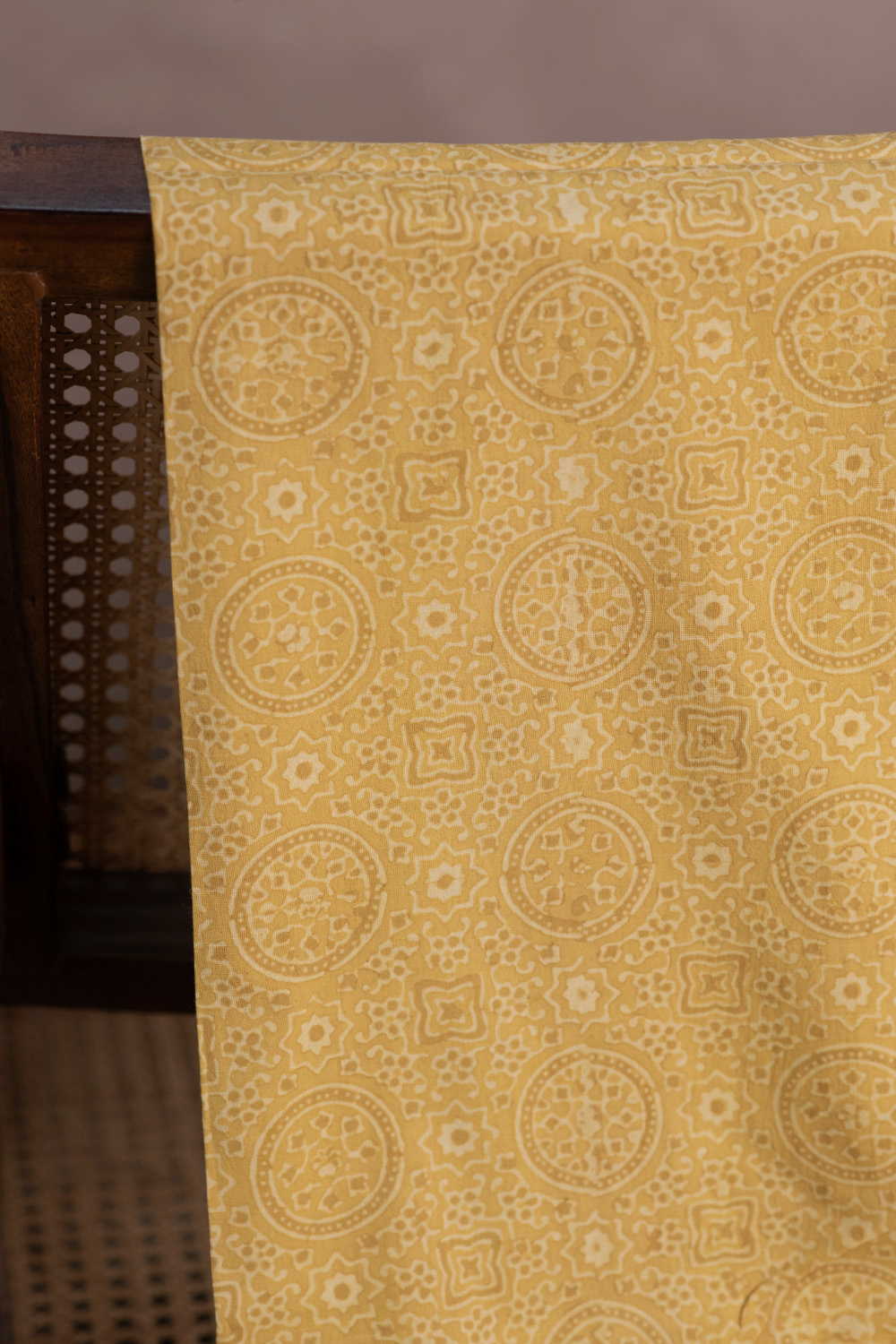 Intricate Design - Yellow Ajrak Cotton Fabric - Image 2