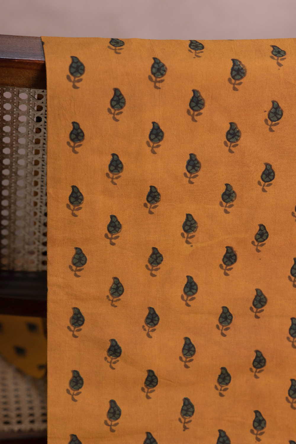 Medium Yellow Ajrak Cotton Fabric - Image 2