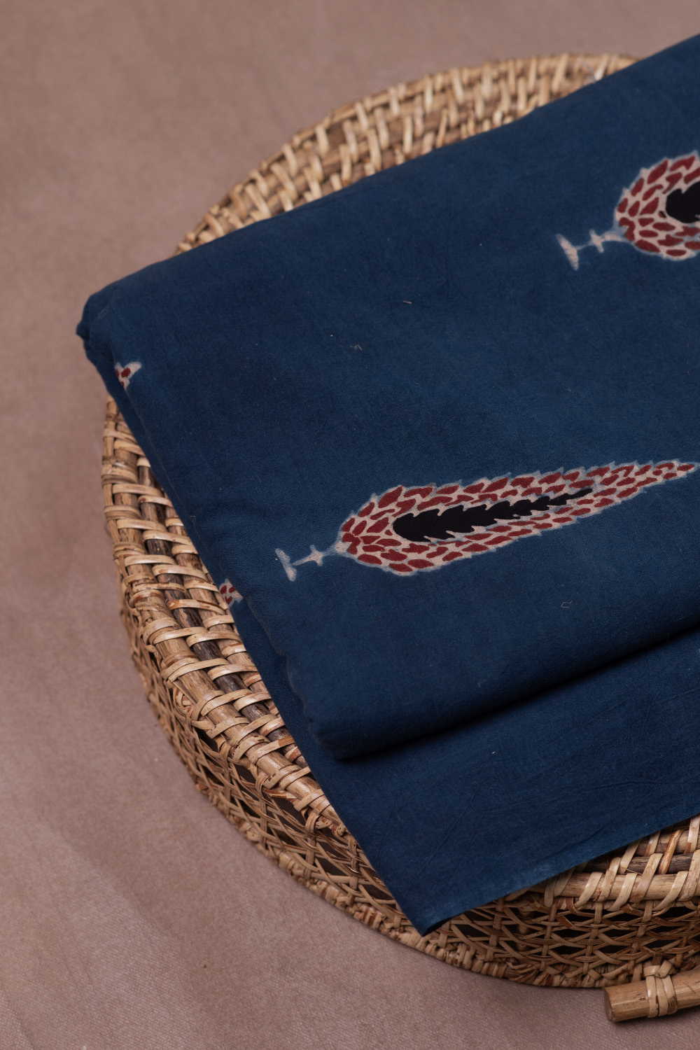 Indigo with Leaf Butta Ajrak Cotton Fabric