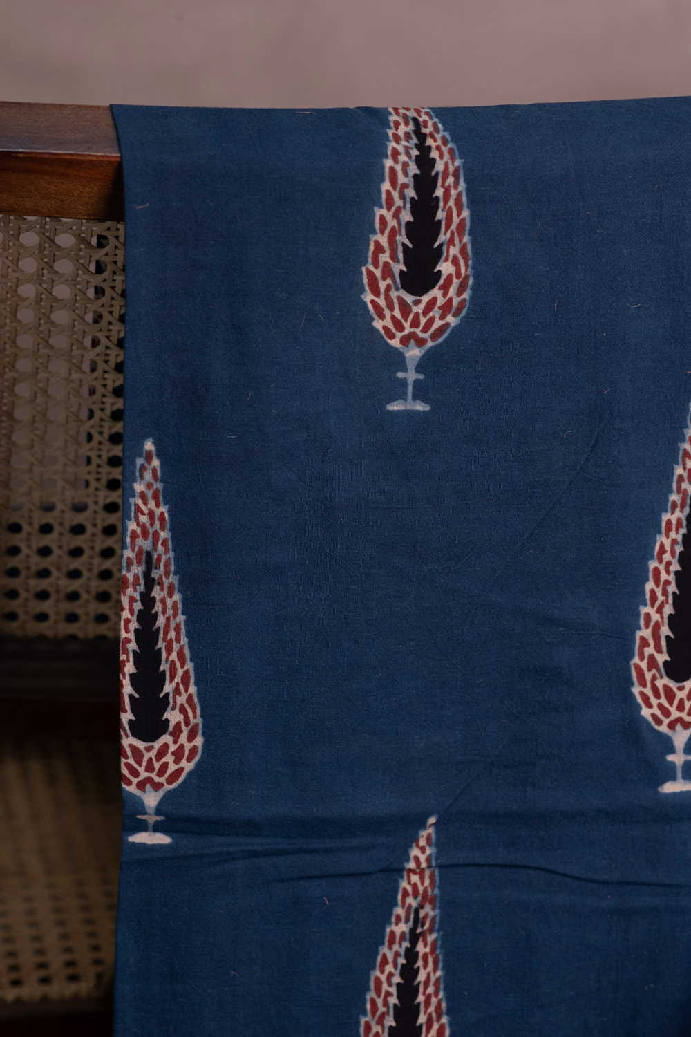 Indigo with Leaf Butta Ajrak Cotton Fabric - Image 2