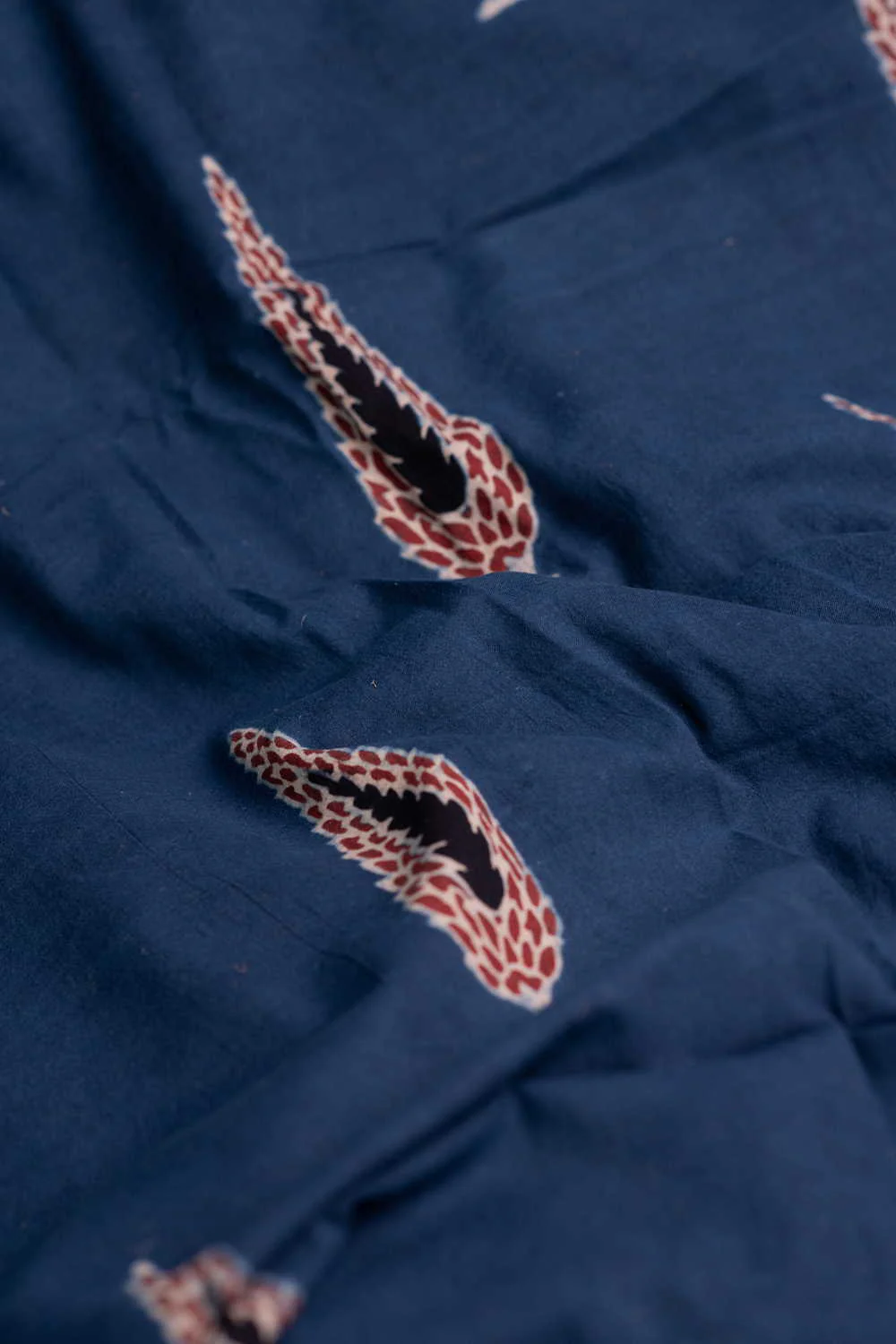 Indigo with Leaf Butta Ajrak Cotton Fabric - Image 3