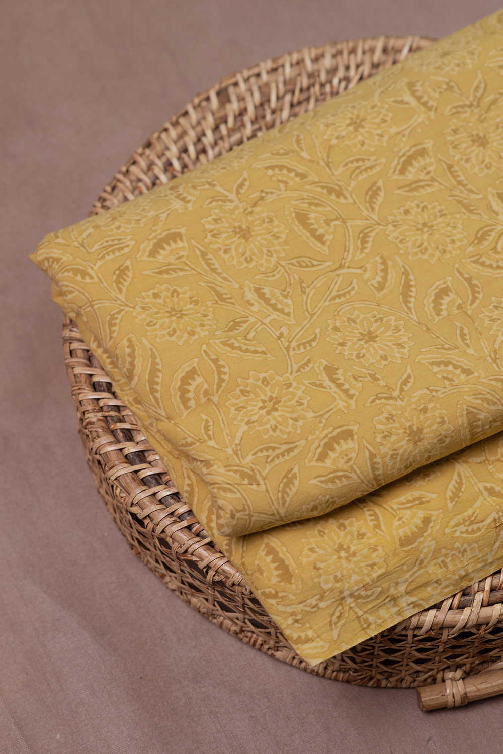Floral Vein - Yellow Ajrak Cotton Fabric