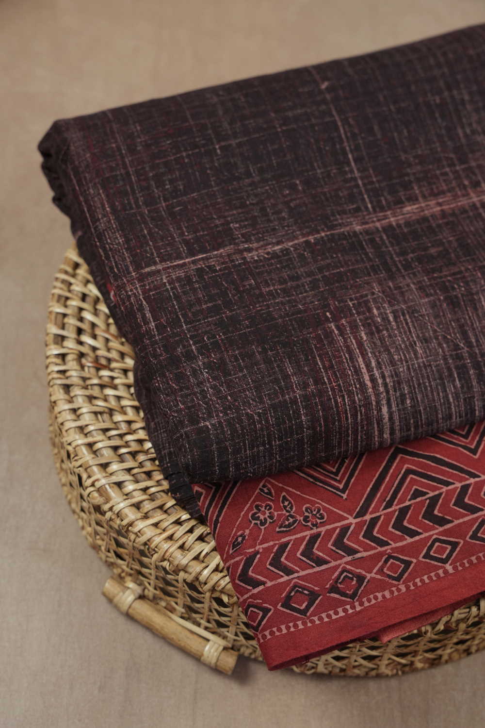 Black with Maroon Border Ajrak Cotton Fabric - Image 2