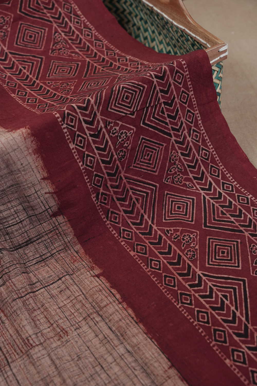 Beige Ajrak Cotton Fabric