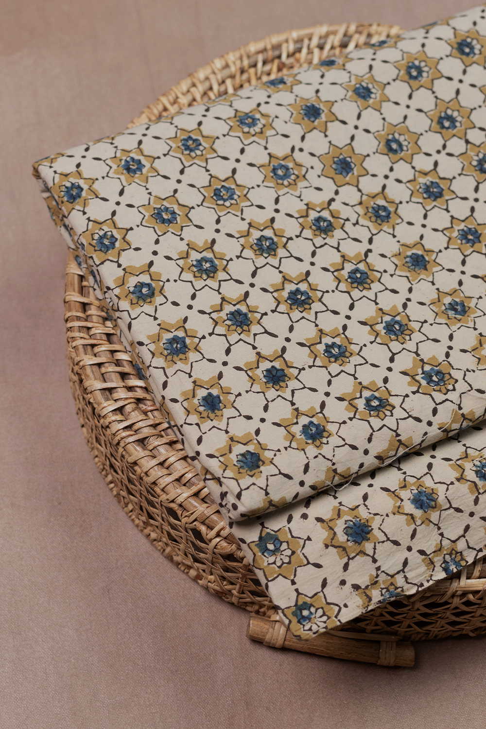 Star Patterns - Cream Ajrak Cotton Fabric - Image 3