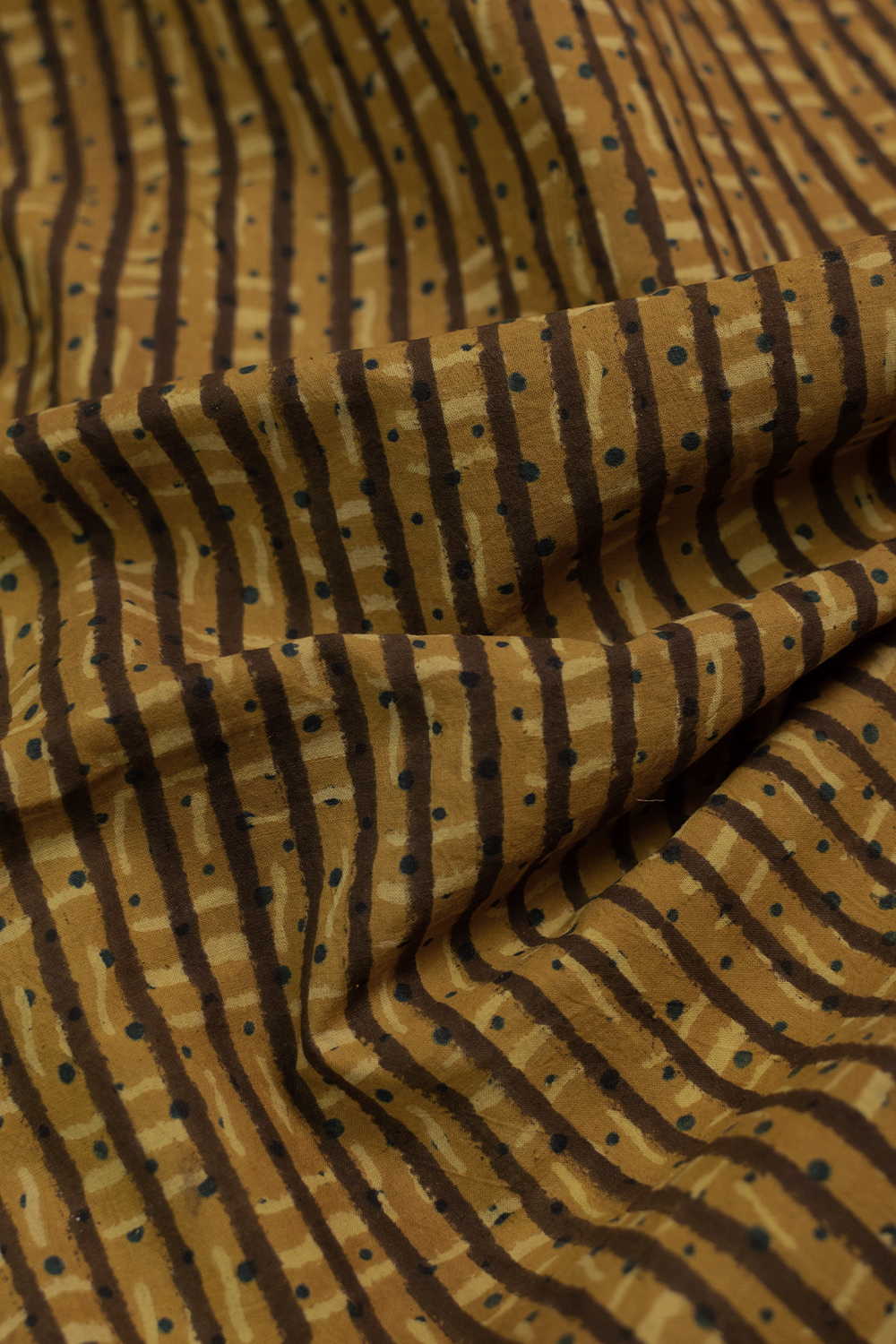 Yellow with Stripe Ajrak Cotton Fabric - Image 3