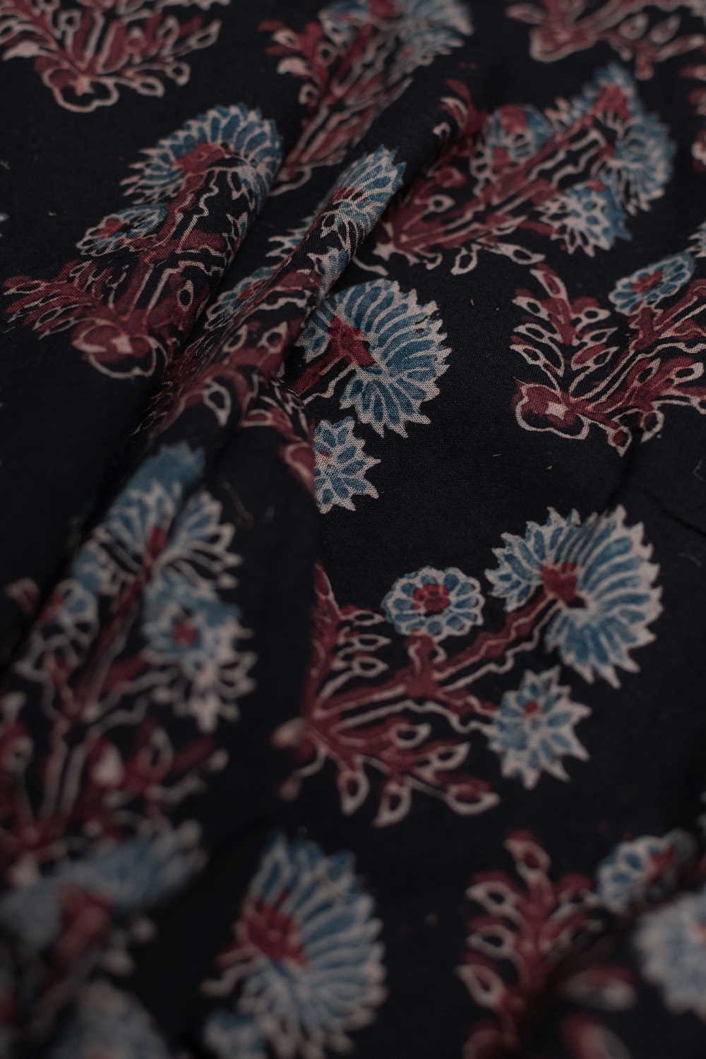 Midnight Botanica on Black Ajrak Cotton Fabric - Image 3