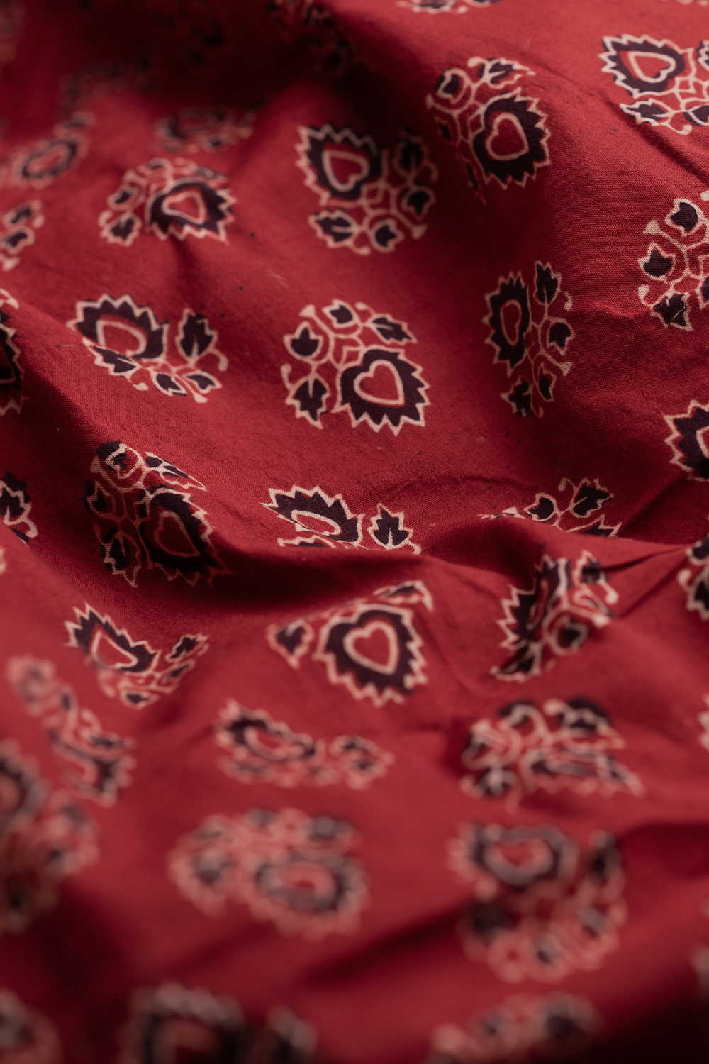 Deep Maroon Ajrak Cotton Fabric - Image 3