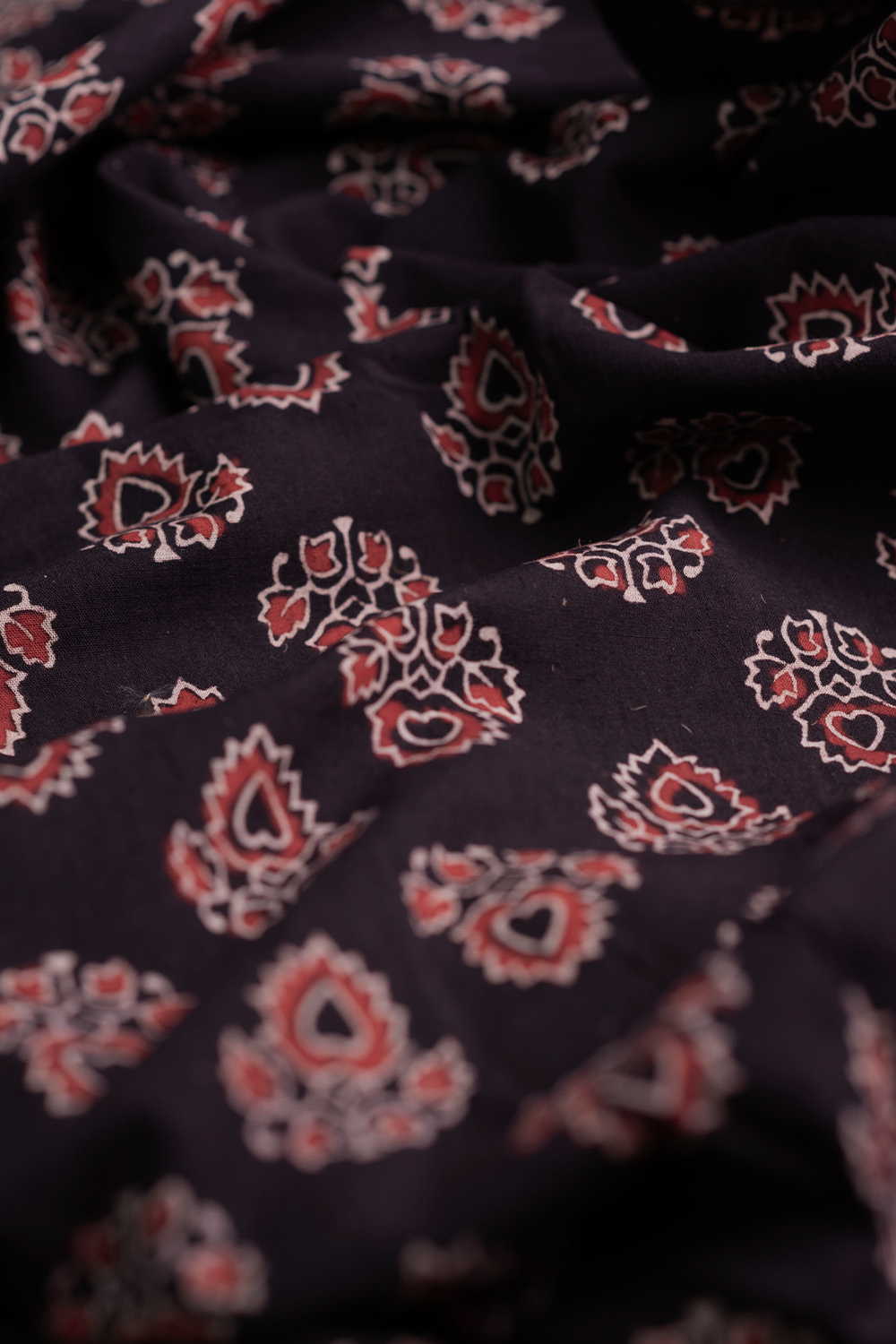 Maroon Butta - Black Ajrak Cotton Fabric - Image 3