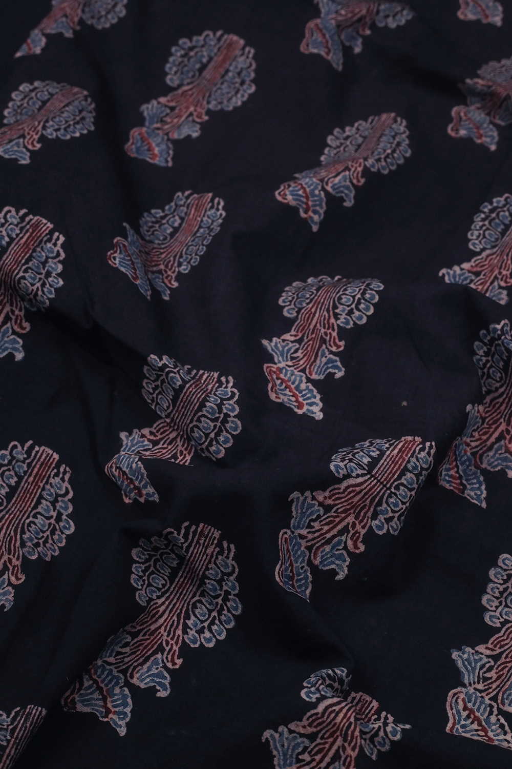 Black with Floral Butta Ajrak Cotton Fabric - Image 3