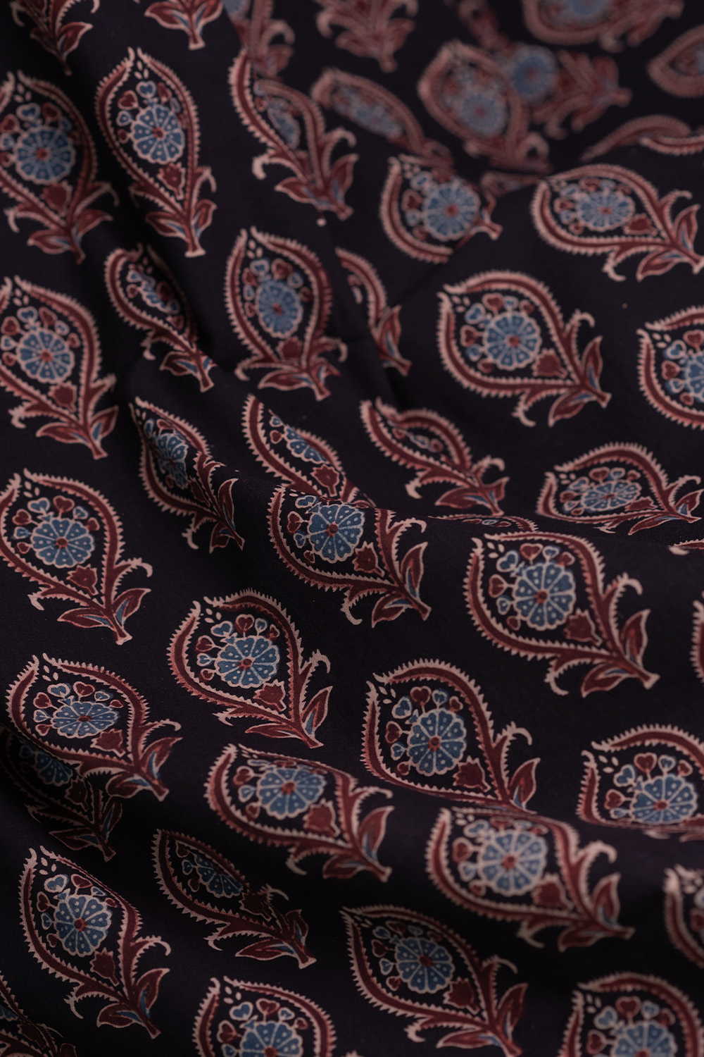 Buttas on Black Ajrak Cotton Fabric - Image 3