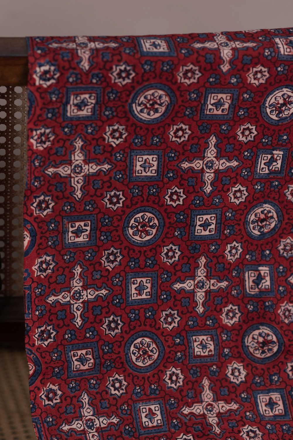 Maroon Ajrak Cotton Fabric - Image 2