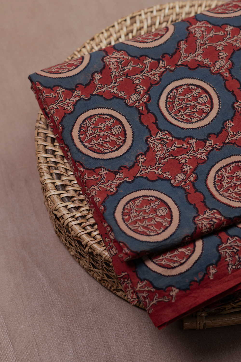 Indigo Patterned on Black Ajrak Cotton Fabric