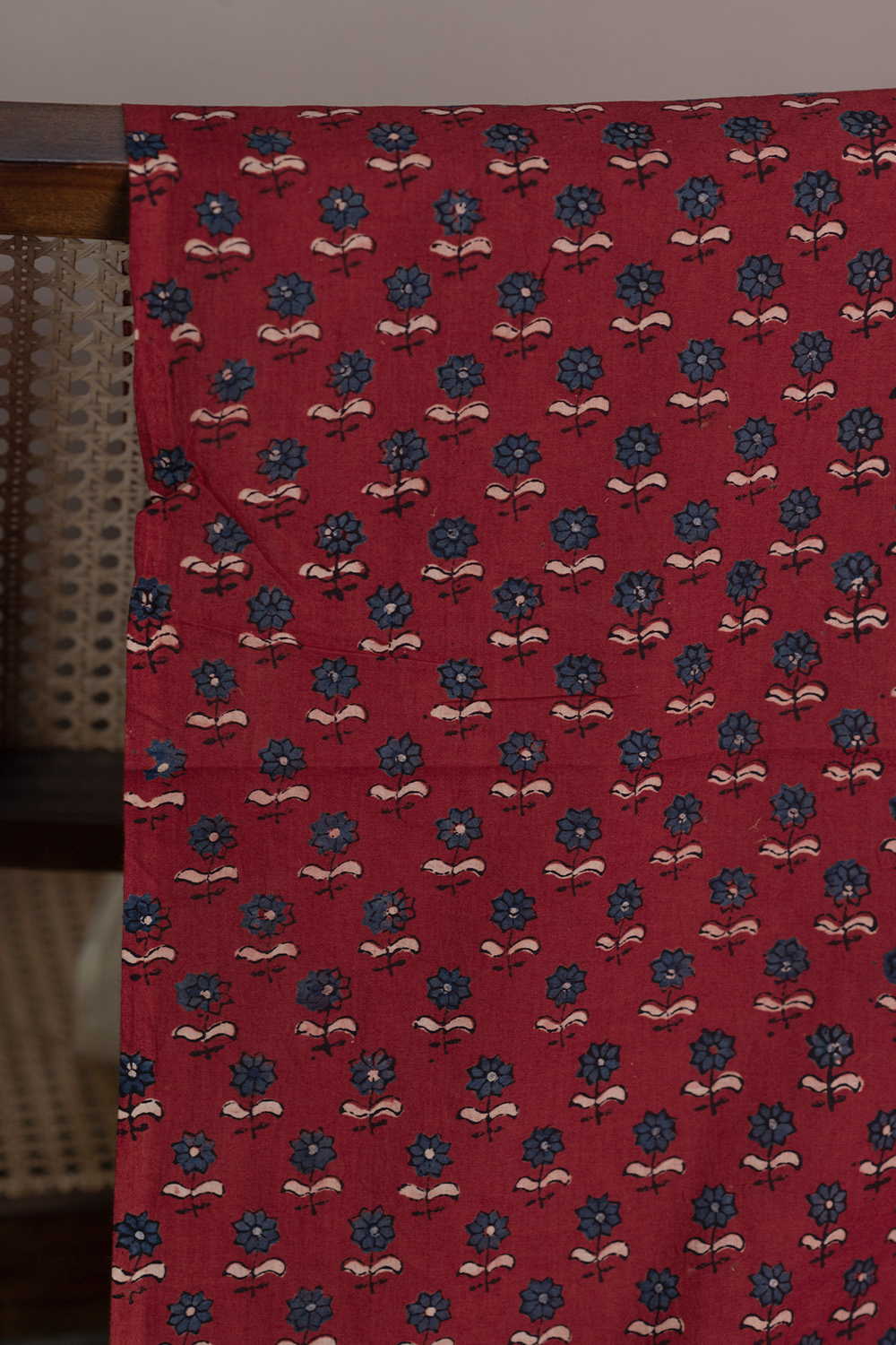 Blue Blooms - Maroon Ajrak Cotton Fabric - Image 2