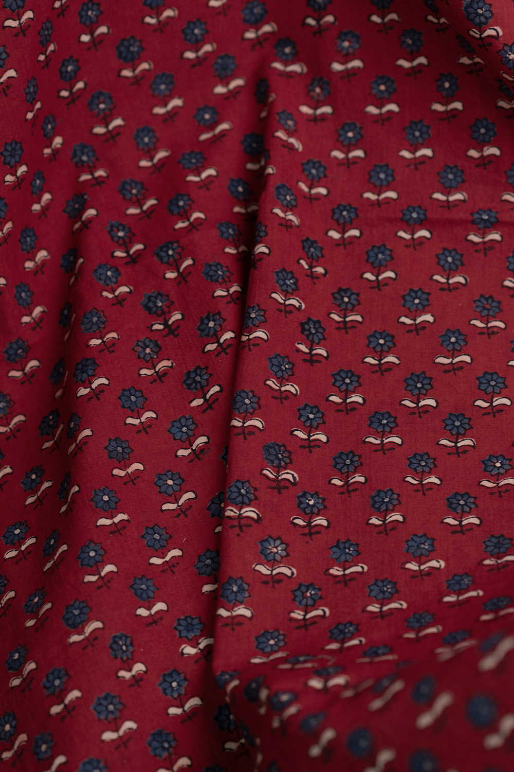 Blue Blooms - Maroon Ajrak Cotton Fabric - Image 3