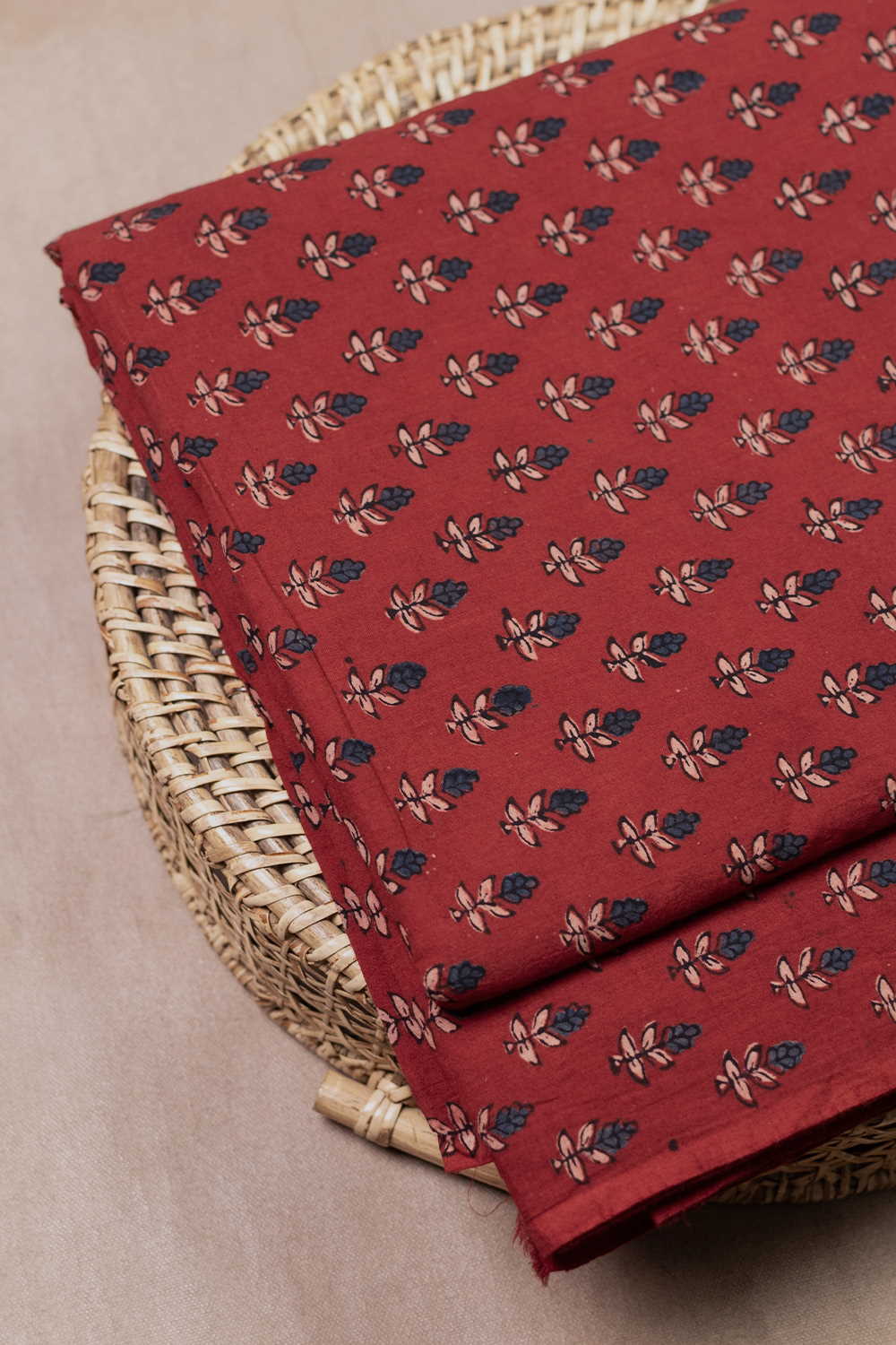 Maroon with Tiny Florets Ajrak Cotton Fabric - 0.75m