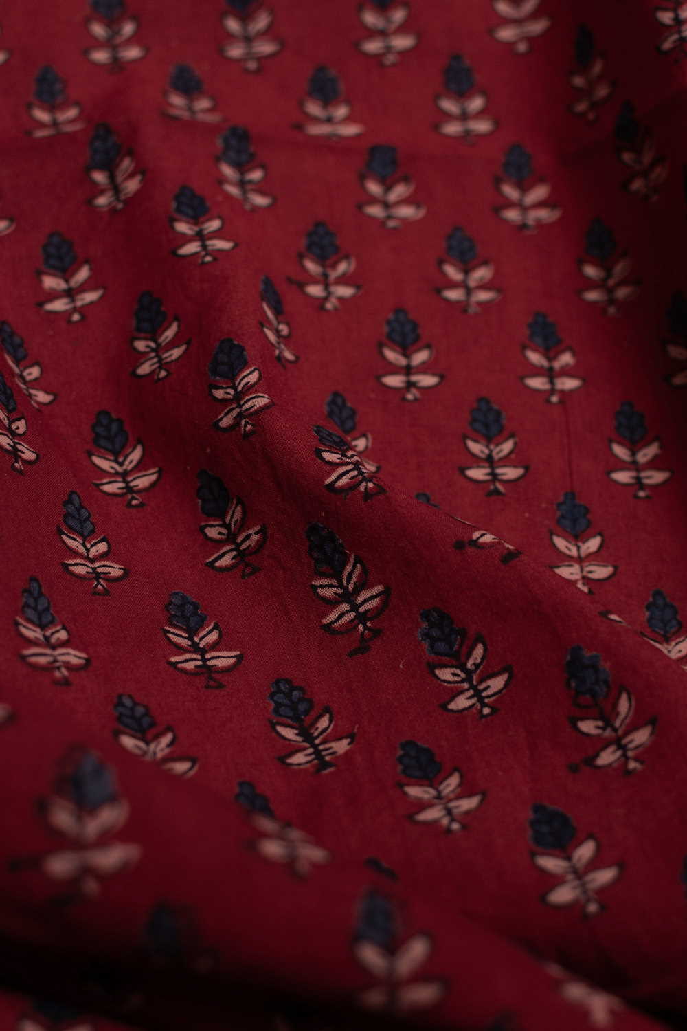 Maroon with Tiny Florets Ajrak Cotton Fabric - 0.75m - Image 3