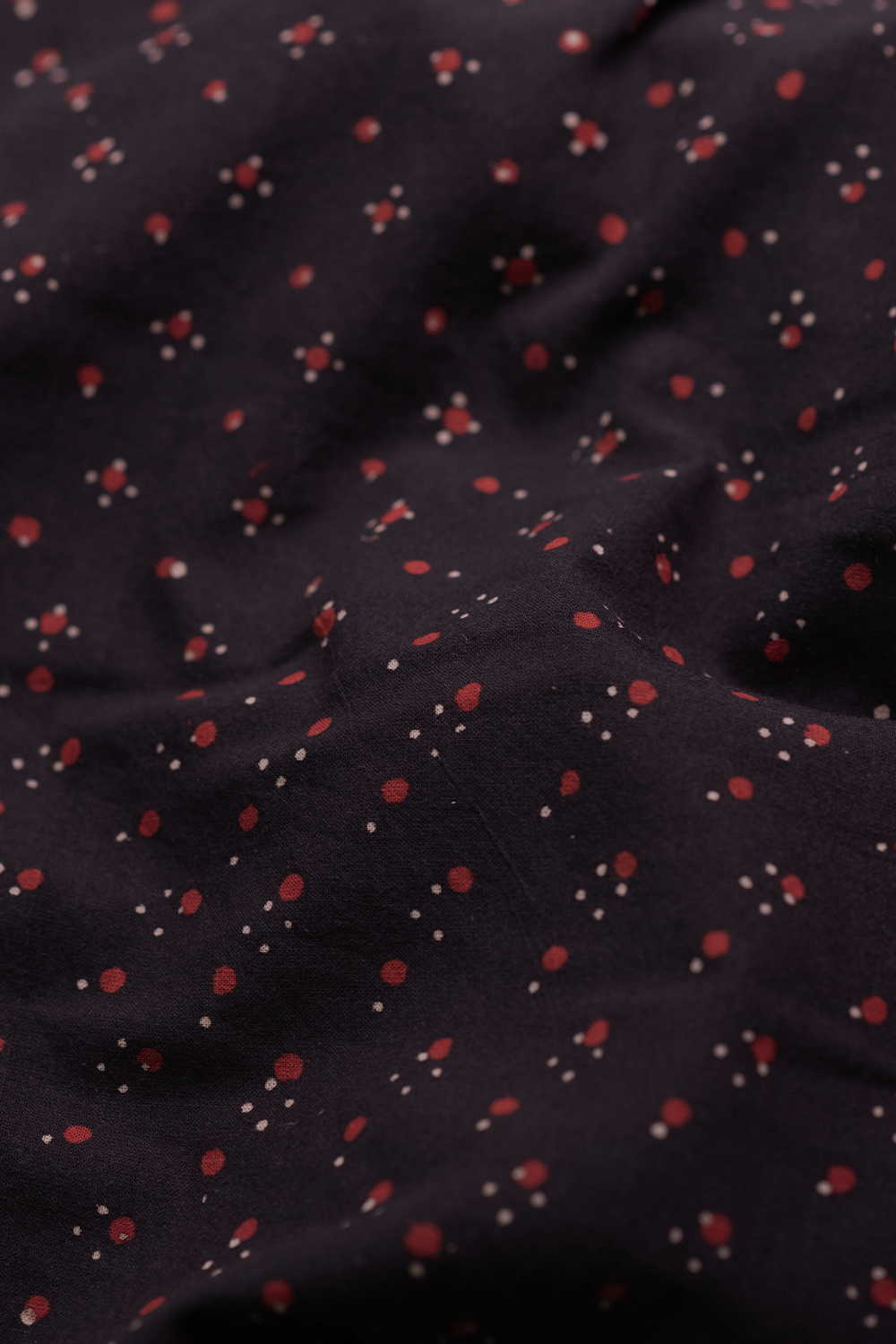 Midnight Cherry Dots - Black Ajrak Cotton Fabric - Image 2