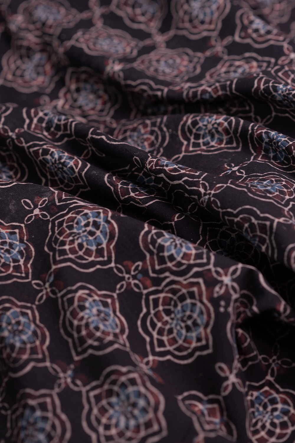 Pattern on Black Ajrak Cotton Fabric - Image 2