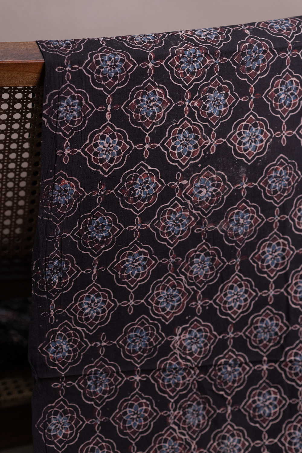 Pattern on Black Ajrak Cotton Fabric - Image 3