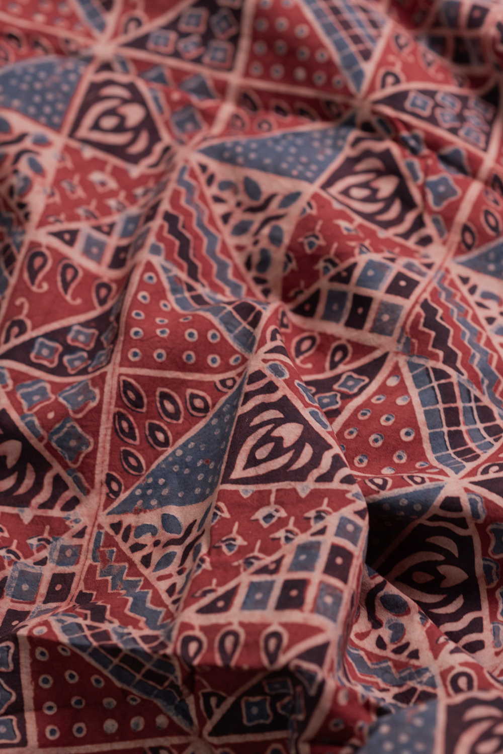 Maroon Patterned Ajrak Cotton Fabric - Image 2