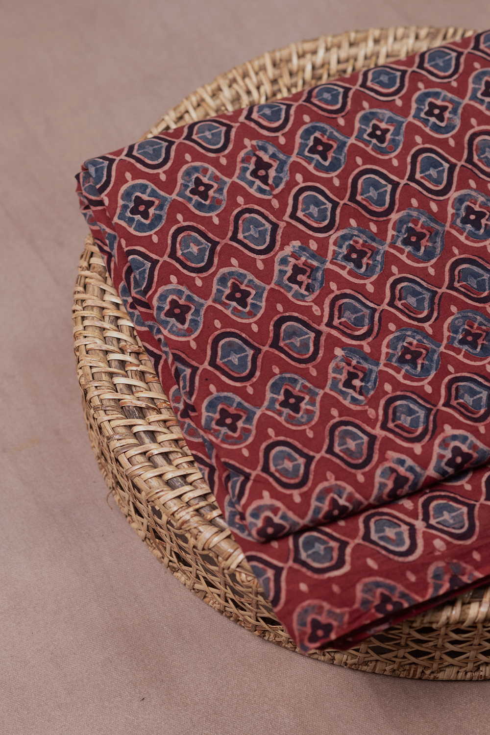 Brick Maroon Ajrak Cotton Fabric - Image 3