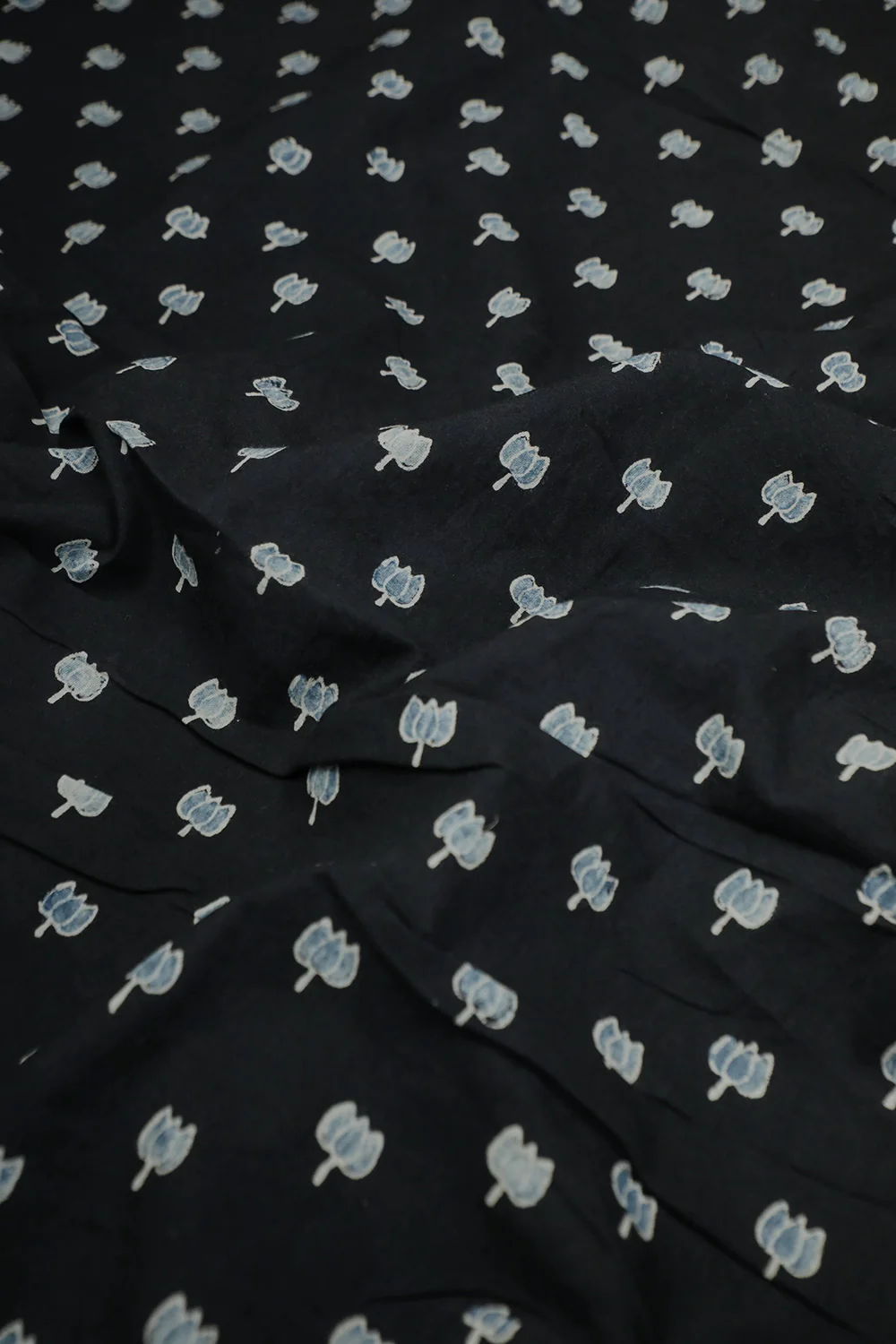 Lotus on Black Ajrak Cotton Fabric - Image 2