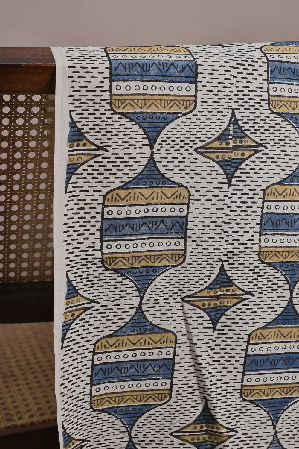 Patterned on Cream Ajrak Cotton Fabric - Image 3