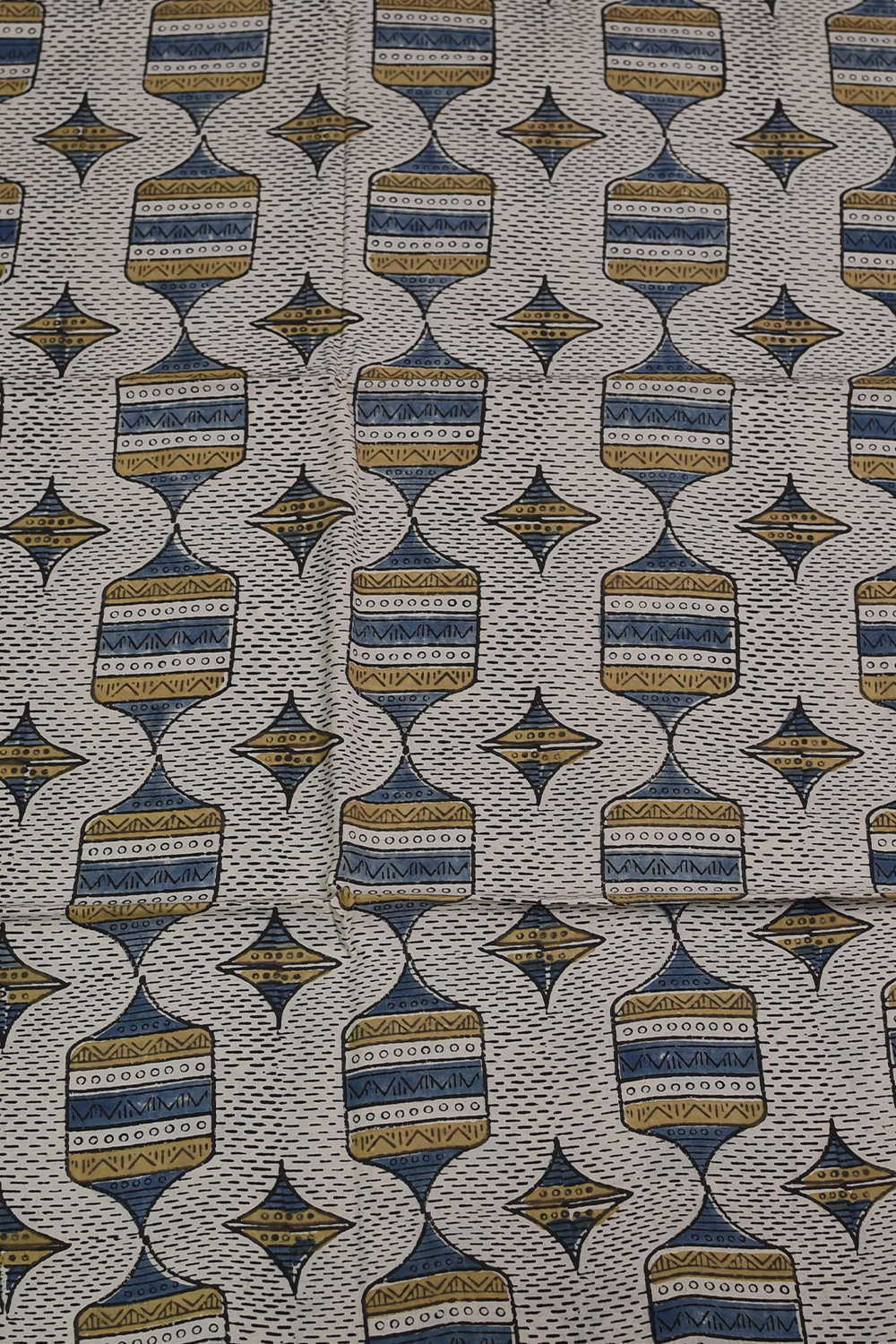 Patterned on Cream Ajrak Cotton Fabric - Image 4