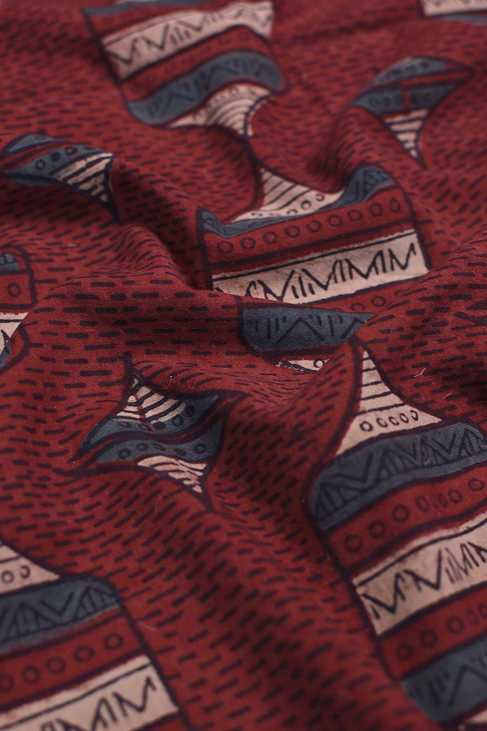 Maroon with Pattern Ajrak Cotton Fabric - Image 2