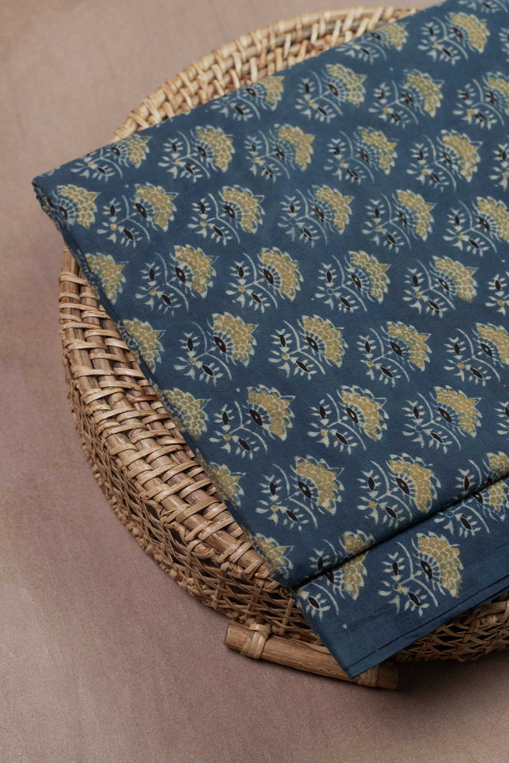Subdued Light Indigo Ajrak Cotton Fabric