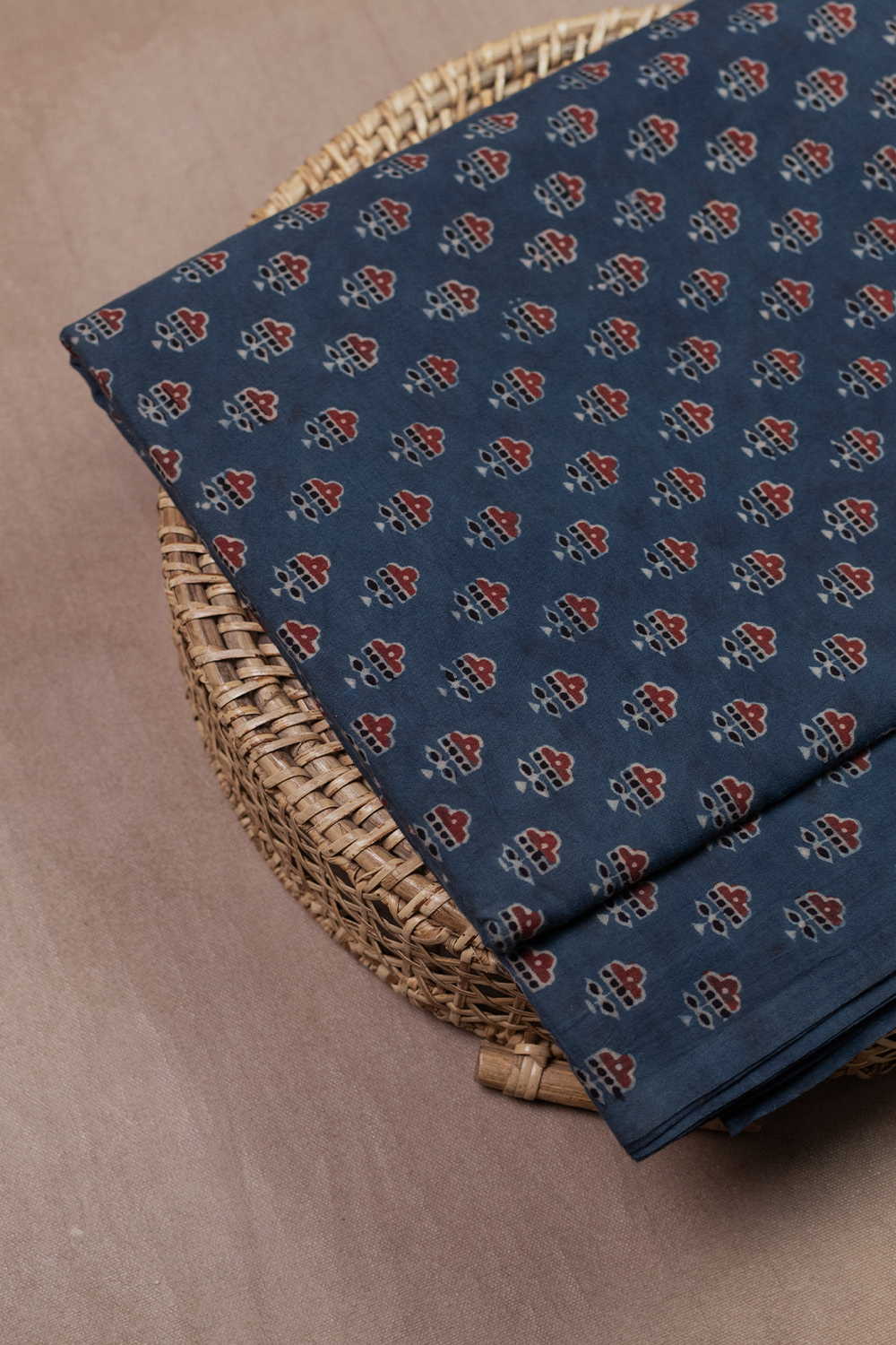 Faded Indigo with Motifs Ajrak Cotton Fabric
