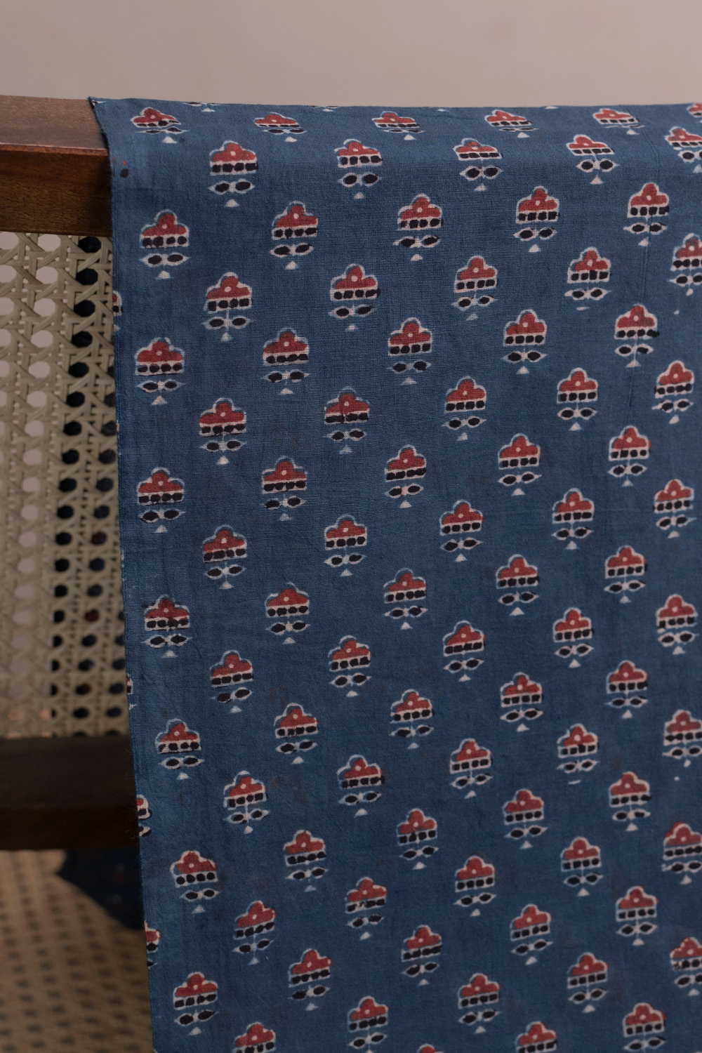 Faded Indigo with Motifs Ajrak Cotton Fabric - Image 2