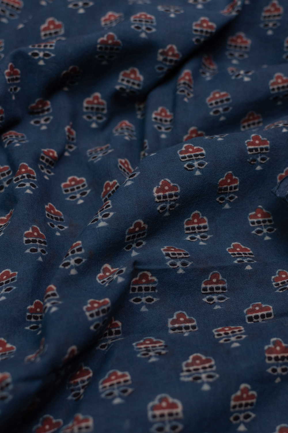 Faded Indigo with Motifs Ajrak Cotton Fabric - Image 3