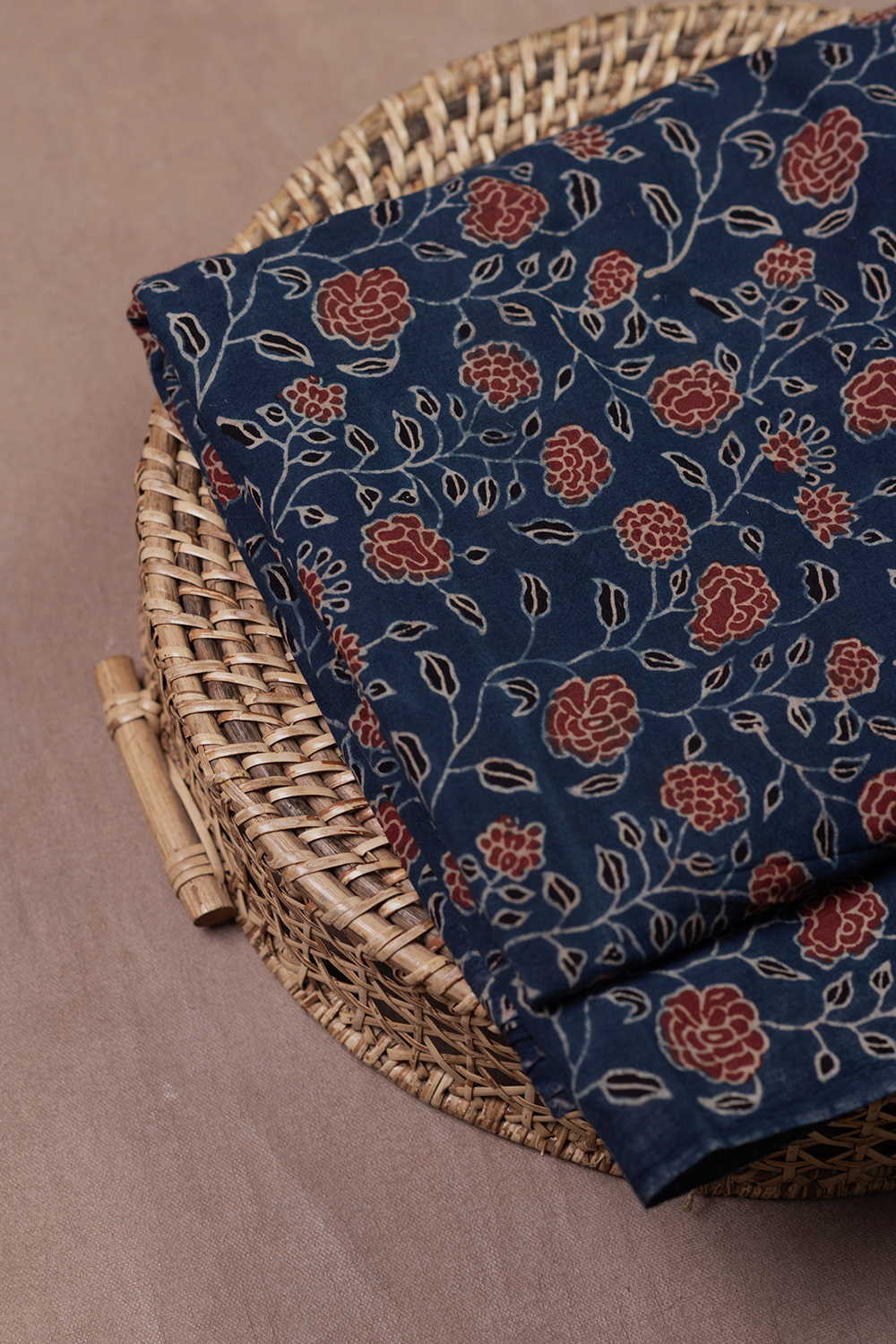 Indigo with Floral Ajrak Cotton Fabric