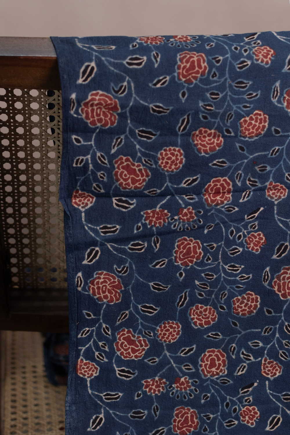 Indigo with Floral Ajrak Cotton Fabric - Image 2