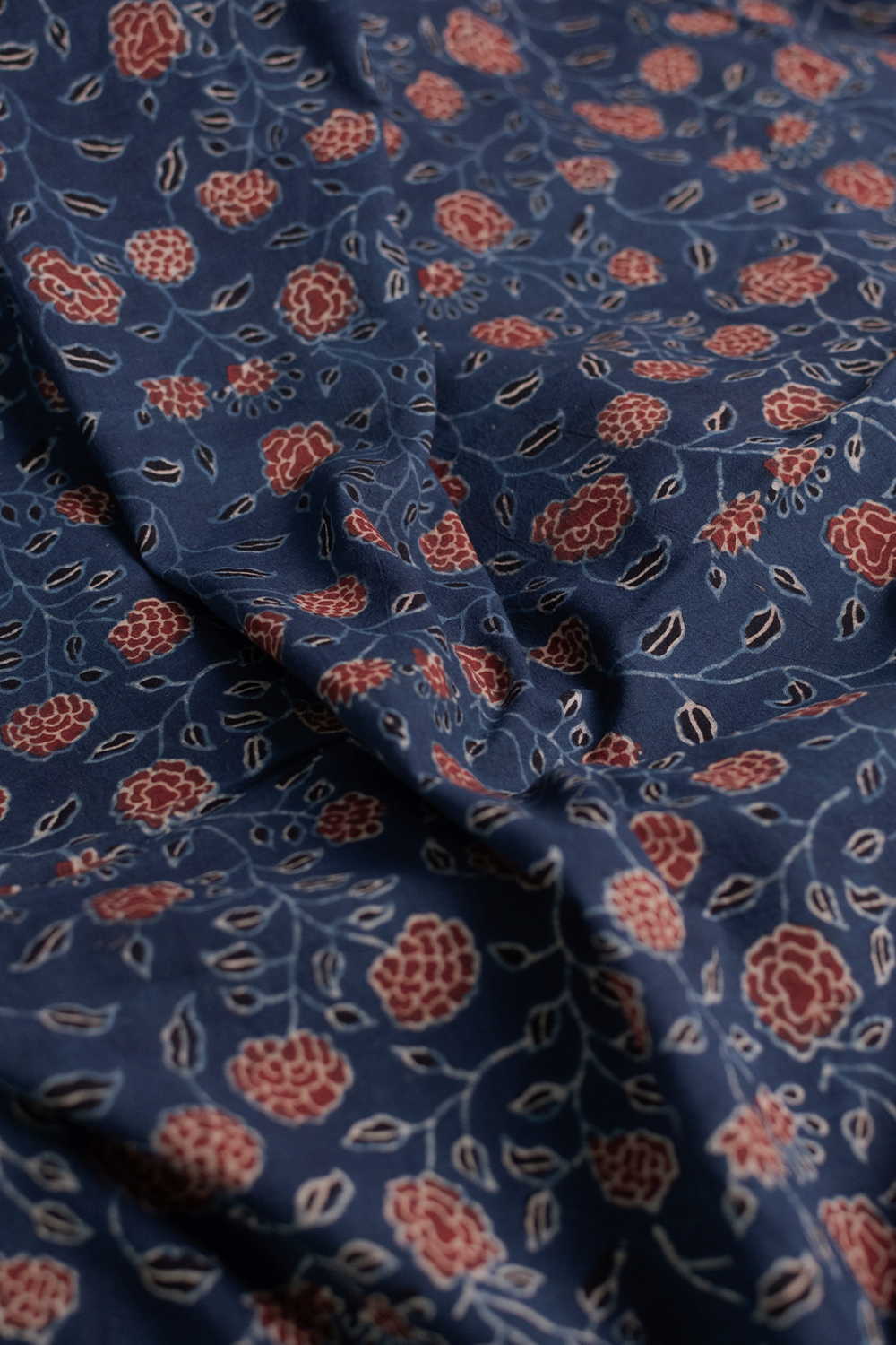 Indigo with Floral Ajrak Cotton Fabric - Image 3