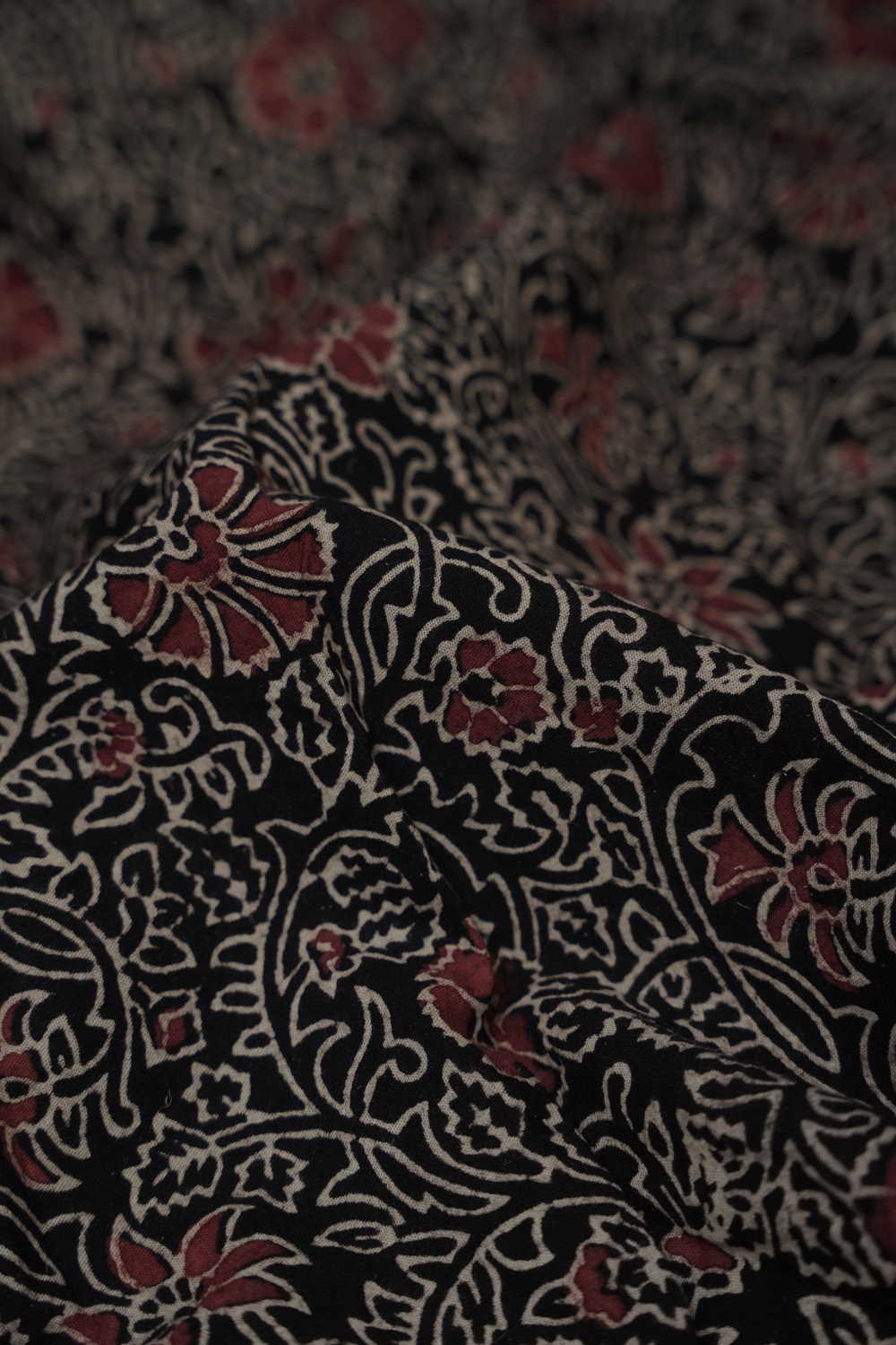 Black Garden Ajrak Cotton Fabric - Image 2