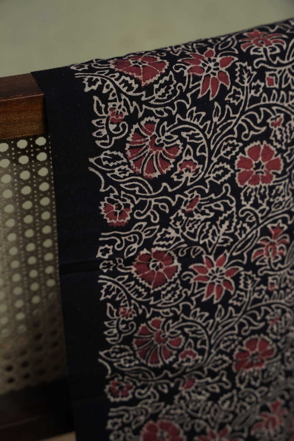 Black Garden Ajrak Cotton Fabric - Image 3