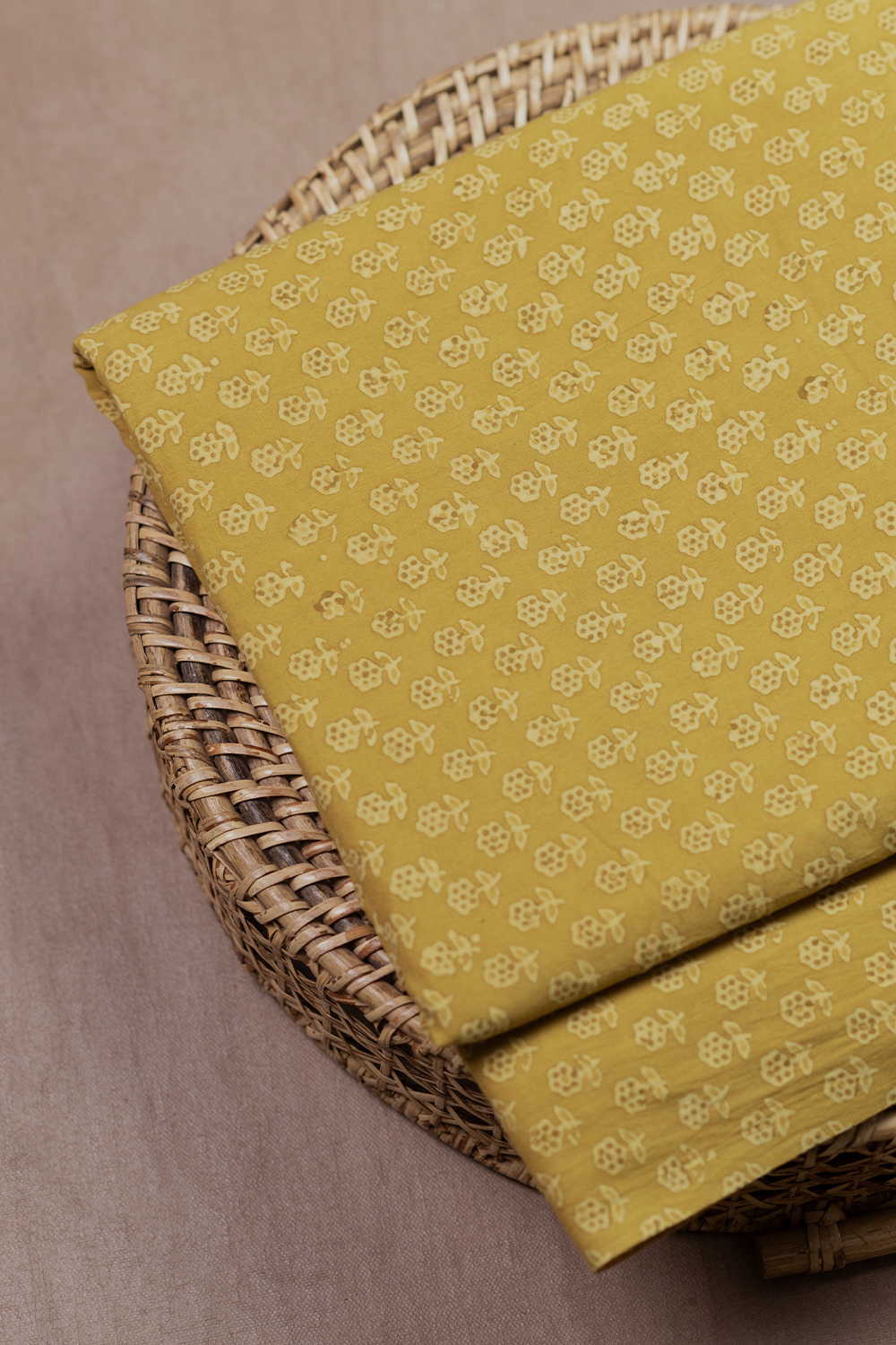Yellow with Florets Ajrak Cotton Fabric