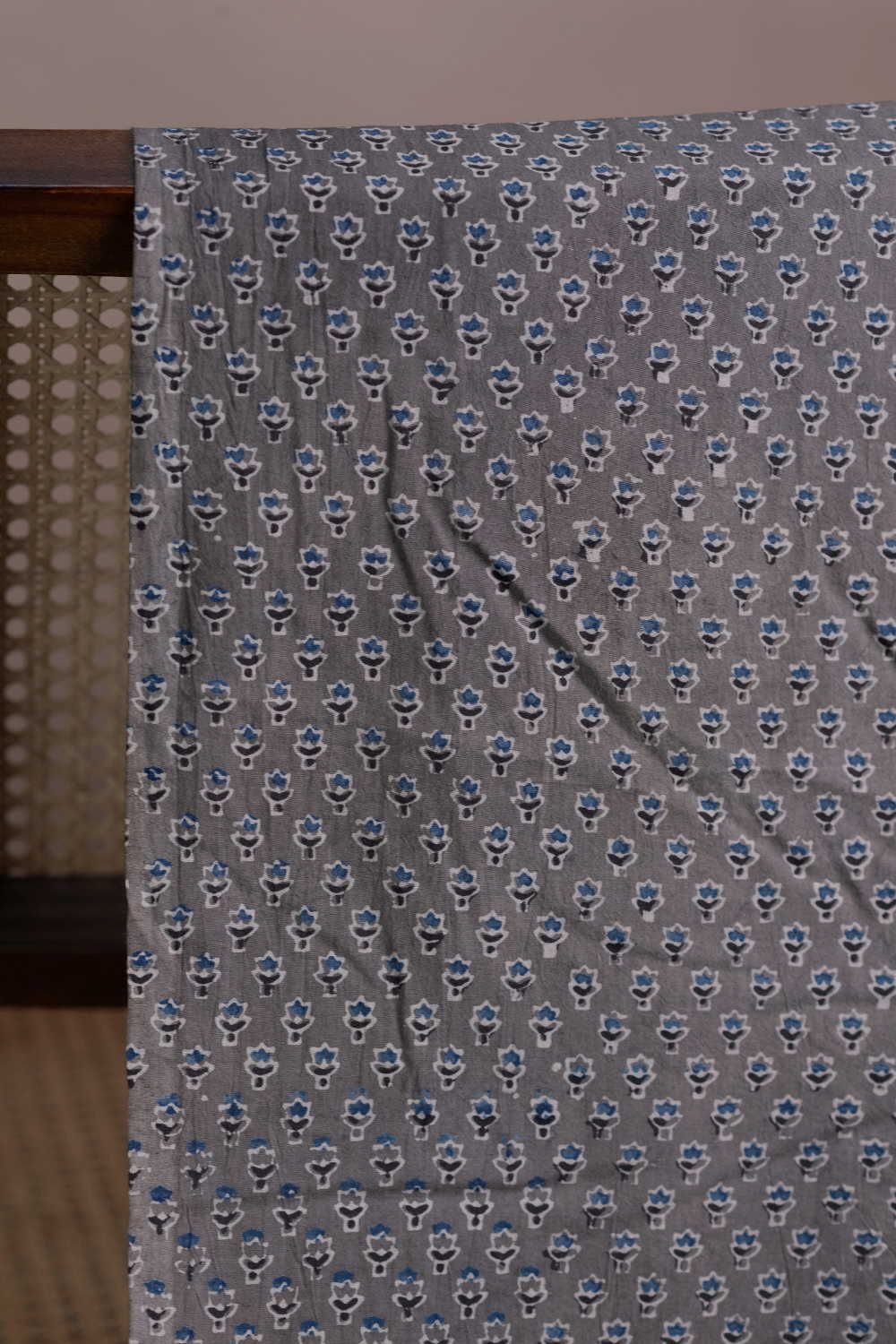 Grey with Tiny Butti Ajrak Cotton Fabric - Image 2