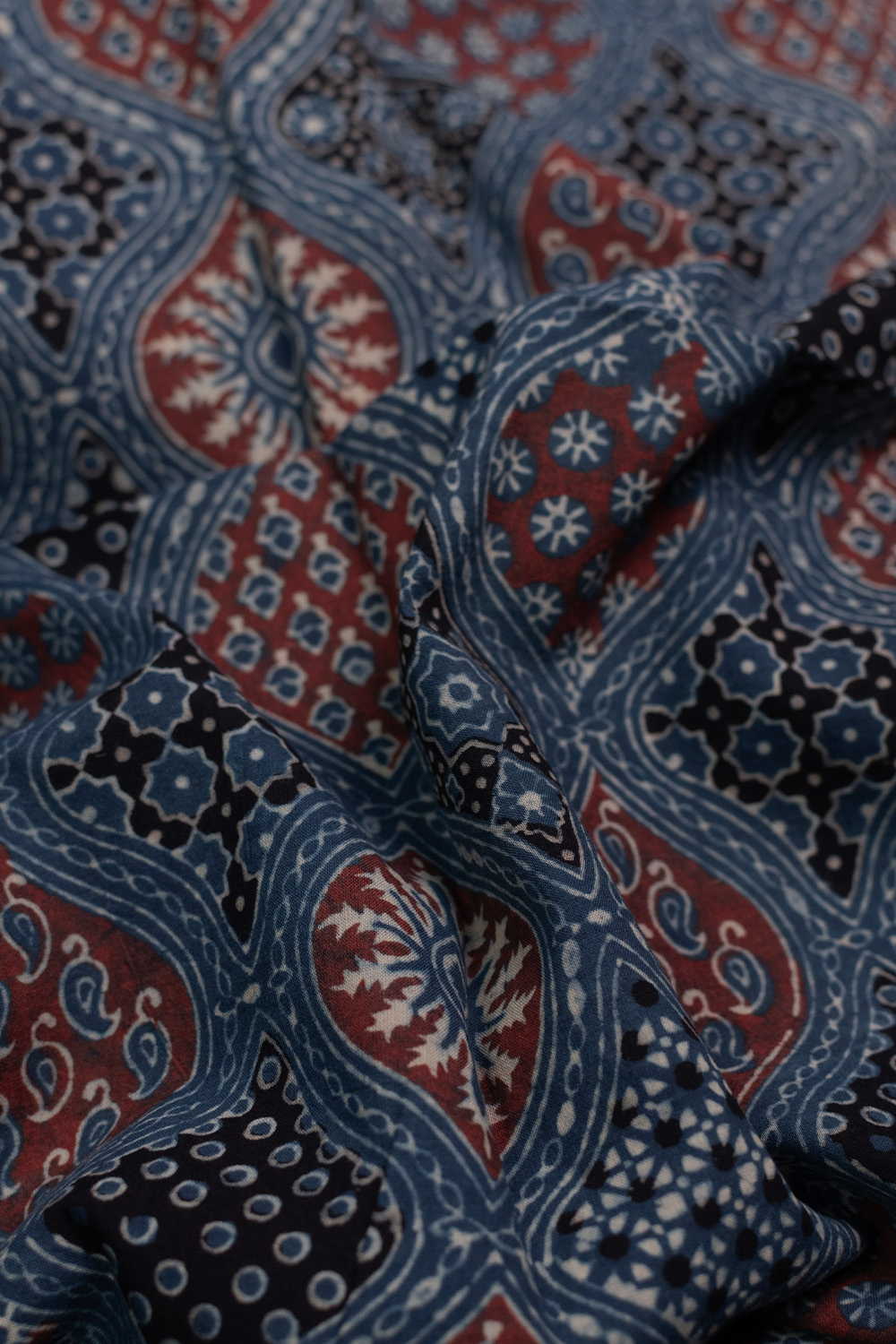 Indigo Harmony Ajrak Cotton Fabric - Image 3
