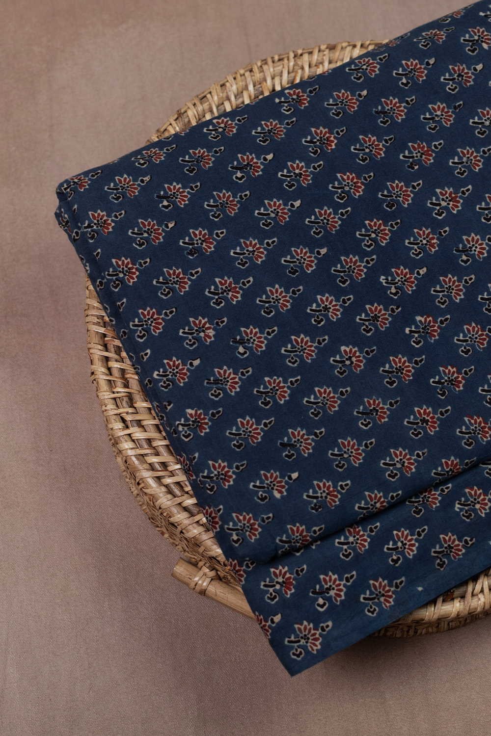 Midnight Blossom Ajrak Cotton Fabric